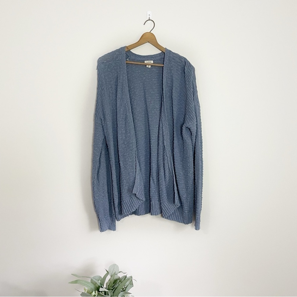[L.L. Bean] Dusty Blue Cotton Open Front Knit Cardigan Sweater